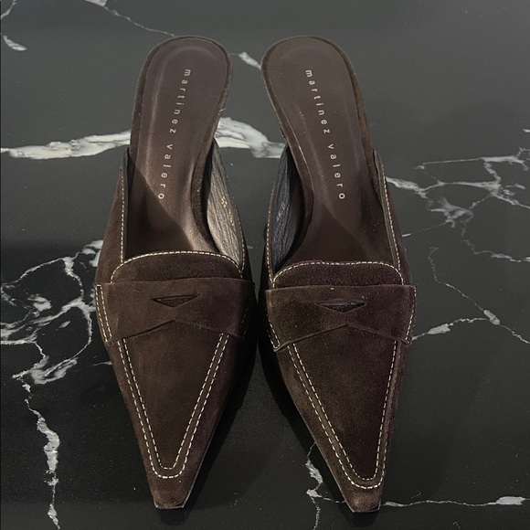 Martinez Valero Shoes - Martinez Valero Dark Brown Suede Mules